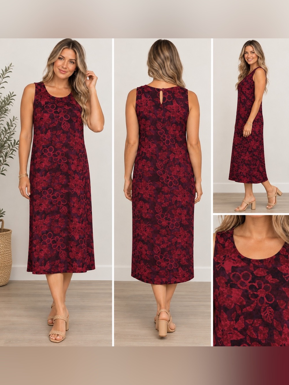 Hilo Hattie Women's Sleeveless Floral Print Hawaiian Midi Dress size medium